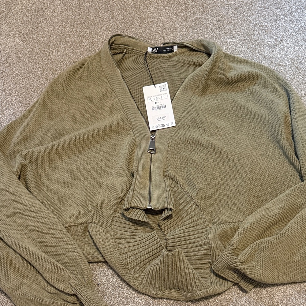 Olive Green Zip-Up Cardigan Zara